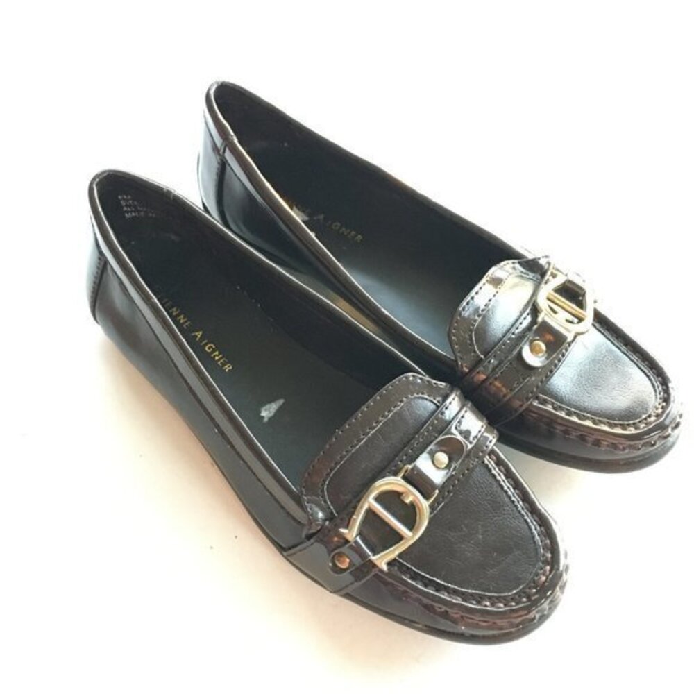 Etienne Aigner Sven Loafers Shoes‎ Horsebit Logo Dark Brown Leather Women…